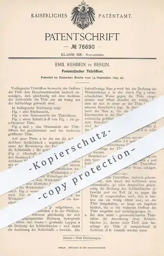 original Patent - Emil Rehbein , Berlin 1893 , Pneumatischer Türöffner | Automatik Tür , Türen , Schloss , Fensterbauer