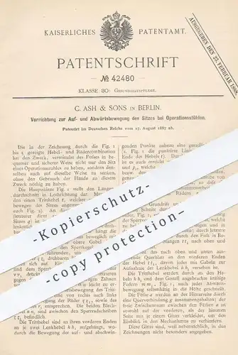original Patent - C. Ash & Sons , Berlin , 1887 , Bewegung des Sitzes am Operationsstuhl | OP-Stuhl , Arzt , Krankenhaus