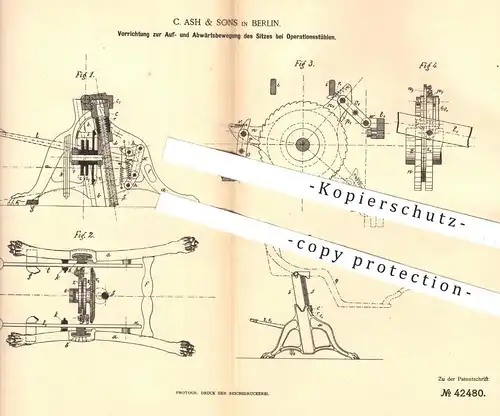 original Patent - C. Ash & Sons , Berlin , 1887 , Bewegung des Sitzes am Operationsstuhl | OP-Stuhl , Arzt , Krankenhaus