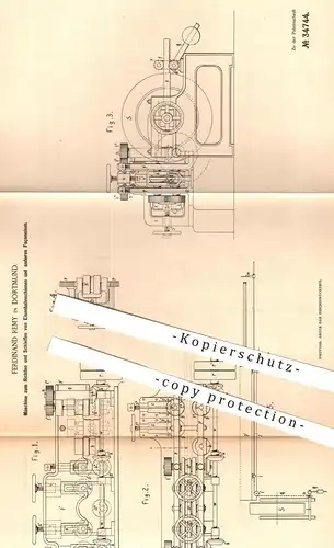 original Patent - Ferdinand Remy , Dortmund , 1885 , Richten u. Schleifen von Schienen u. Façoneisen | Eisenbahn , Eisen