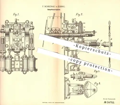 original Patent - F. Schichau , Elbing , 1885 , Dampfsteuerapparat | Torpedo - Boot | Motor , Dampfmaschine , Schiff !!!