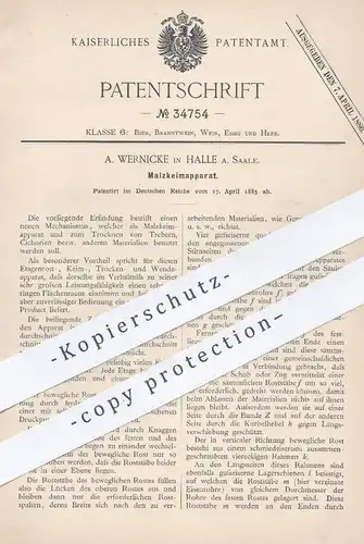 original Patent - A. Wernicke , Halle / Saale , 1885 , Malzkeimapparat | Malz , Keimapparat , Bier brauen , Brauerei !!