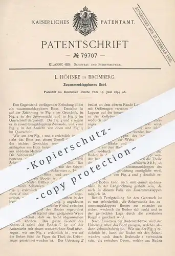 original Patent - L. Höhnke , Bromberg , 1894 , Zusammenklappbares Boot | Boote , Schiff , Schiffe , Bootsbauer !!