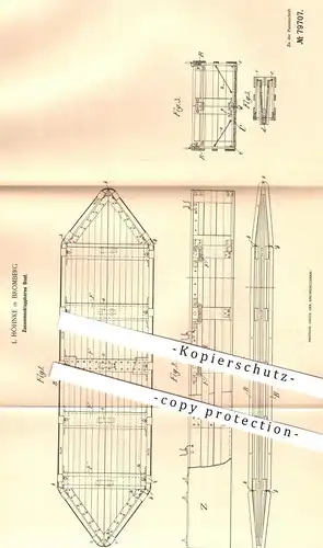 original Patent - L. Höhnke , Bromberg , 1894 , Zusammenklappbares Boot | Boote , Schiff , Schiffe , Bootsbauer !!