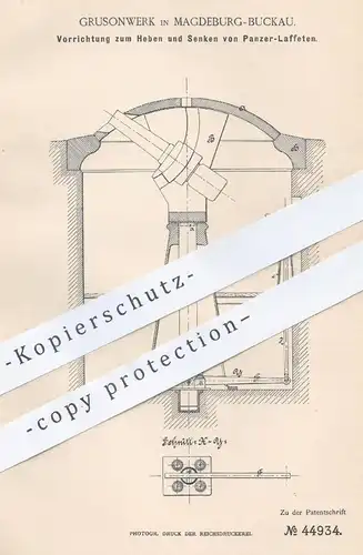 original Patent - Grusonwerk Magedeburg / Buckau , 1888 , Heben u. Senken von Panzer - Laffeten | Waffe , Geschütz !!