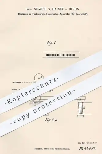 original Patent - Siemens & Halske , Berlin , 1888 , Farbschreib - Telegraph für Querschrift | Telegraphen , Elektriker