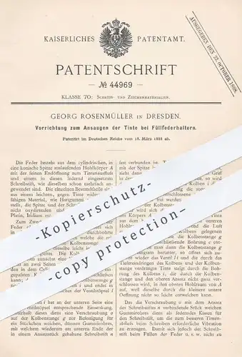 original Patent - Georg Rosenmüller , Dresden , 1888 , Ansaugen der Tinte beim Füllfederhalter | Füllhalter , Füller !!!