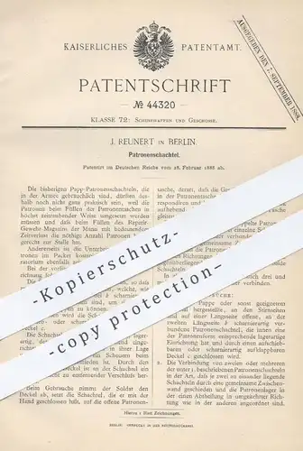 original Patent - J. Reunert , Berlin , 1888 , Schachtel für Patronen | Waffen , Gewehr , Revolver , Pistole , Militär !