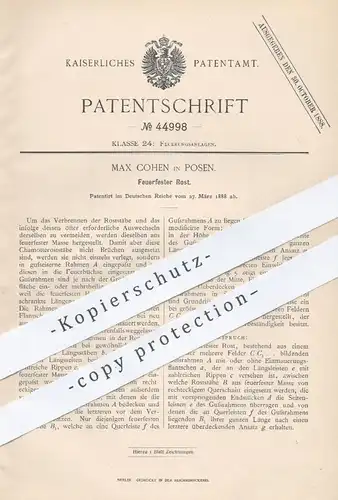 original Patent - Max Cohen , Posen , 1888 , Feuerfester Rost | Ofenrost , Ofen , Ofenbauer , Schamott , Feuerung !!