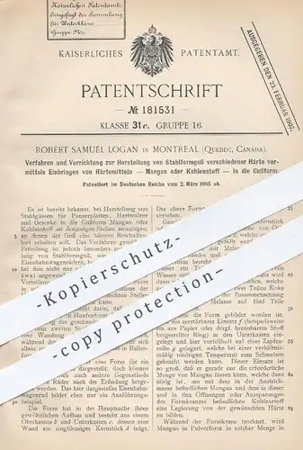 original Patent - Robert Samuel Logan , Montreal Quebec Kanada , 1905 , Herstellung v. Stahlformguss | Stahl , Gusseisen