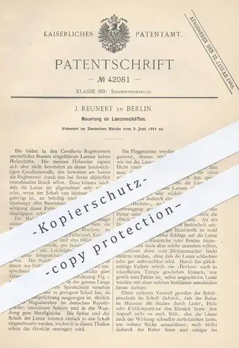 original Patent - J. Reunert , Berlin , 1887 , Lanzenschaft | Lanze , Lanzen , Waffen , Kavallerie , Militär , Werkzeug