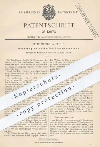 original Patent - Felix Brokk , Berlin , 1887 , Kartoffel - Erntemaschinen | Kartoffeln ernten | Landwirt , Bauer !!