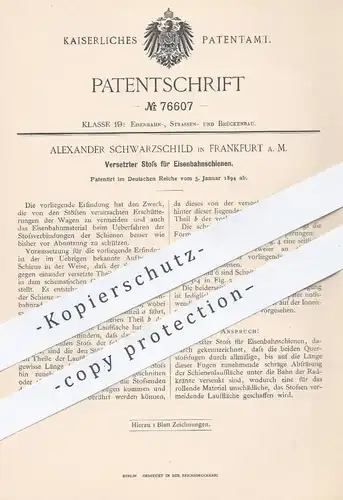 original Patent - Alexander Schwarzschild , Frankfurt / Main , 1894 , Stoß für Eisenbahn - Schienen | Eisenbahnen !!