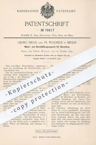 original Patent - Georg Nicol u. Fr. Wochele , Berlin , 1893 , Mischen u. Durchlüften der Bierwürze | Bier , Brauerei !!