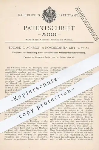 original Patent - Edward G. Acheson , Monongahela City , USA , kristallinische Kohlenstoffsilicium - Verbindung | Chemie