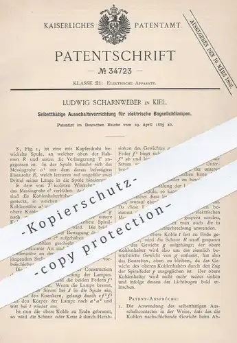 original Patent - Ludwig Scharnweber , Kiel 1885 , Ausschalter für elektrische Bogenlichtlampen | Lampen , Elektriker !!