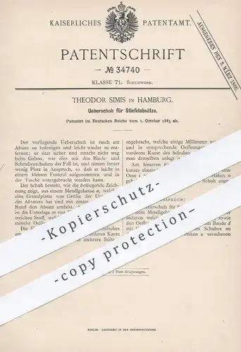 original Patent - Theodor Simis , Hamburg 1885 , Überschuh für Stiefelabsatz | Stiefel , Schuster , Schuhmacher , Schuhe