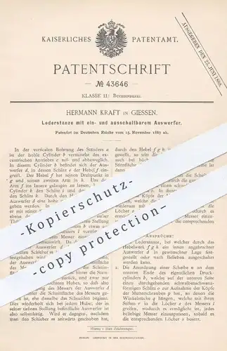original Patent - Hermann Kraft , Giessen , 1887 , Lederstanze mit Auswerfer | Stanze für Leder | Buchbinder , Buch !!!