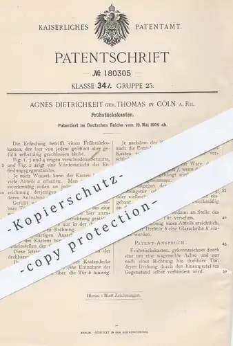 original Patent - Agnes Dietrichkeit geb. Thomas , Köln / Rhein , 1906 , Frühstückskasten | Automat für Lebensmittel
