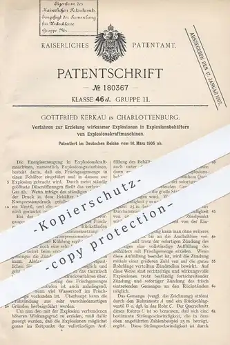 original Patent - Gottfried Kerkau , Berlin / Charlottenburg , 1905 , Explosionen bei Explosionskraftmaschine | Gasmotor