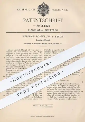 original Patent - Heinrich Rosenbund , Berlin , 1906 , Durchsteckknopf | Knopf , Knöpfe , Kleidung , Schneider , Mode !
