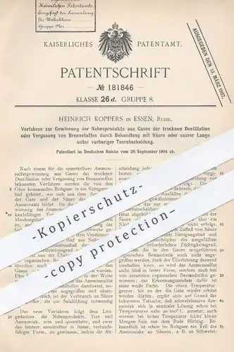 original Patent - Heinrich Koppers , Essen / Ruhr , 1904 , trockene Destillation | Vergasung von Brennstoff | Gas , Ofen