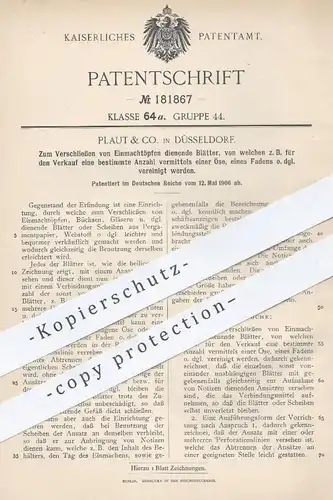 original Patent - Plaut & Co. , Düsseldorf , 1906 , Pergament - Blätter zum Verschließen vom Topf , Büchse , Glas !!!
