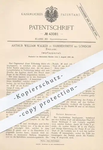 original Patent - Arthur William Walker , Hammersmith / London , England , 1887 , Impfapparat | Impfen , Impfung , Arzt