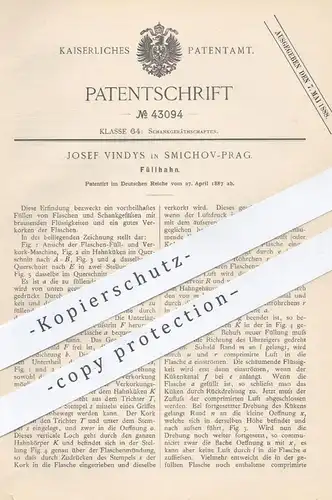 original Patent - Josef Vindys , Prag / Smichov , 1887 , Füllhahn  | Zapfhahn , Zapfanlage , Schankanlage , Bier !!!