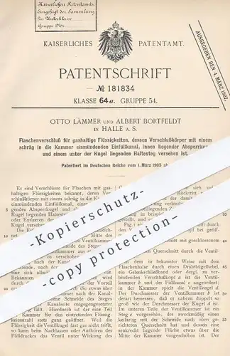 original Patent - Otto Lämmer , Albert Bortfeldt , Halle , 1905 , Flaschenverschluss | Verschluss für Flasche , Flaschen