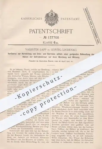 original Patent - Valentin Lapp , Leipzig , 1901 , Herstellung von Grünmalz u. Darrmalz | Malz , Bier , Brauerei !!