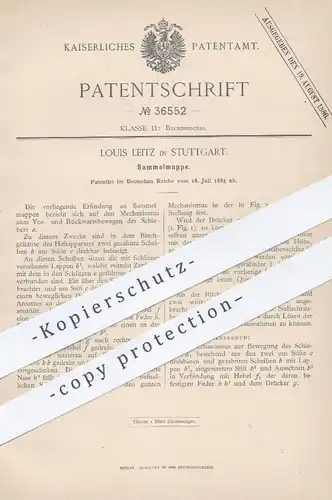 original Patent - Louis Leitz , Stuttgart 1885 , Sammelmappe | Ordner , Aktenordner , Mappe , Buchbinder , Büro , Papier