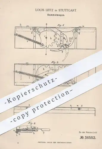 original Patent - Louis Leitz , Stuttgart 1885 , Sammelmappe | Ordner , Aktenordner , Mappe , Buchbinder , Büro , Papier