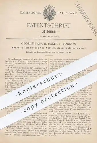 original Patent - George Samuel Baker , London , 1886 , Backen von Waffeln , Oblaten , Kuchen | Waffeleisen , Bäcker !
