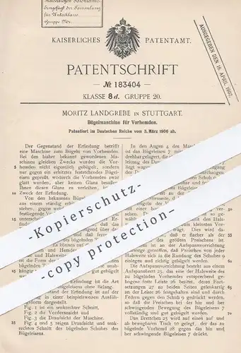 original Patent - Moritz Landgrebe , Stuttgart , 1906 , Bügelmaschine für Hemden | Bügeleisen , Bügeln , Kleidung , Hemd