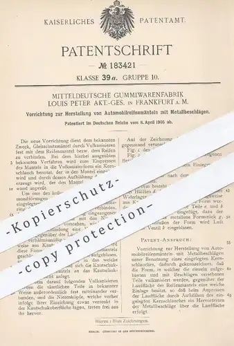 original Patent - Mitteldeutsche Gummiwarenfabrik Louis Peter AG , Frankfurt , Autoreifen mit Metallbeschlag | Reifen !