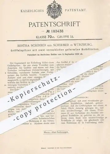 original Patent - Bertha Schirber geb. Schirmer , Würzburg , 1906 , Griffelspitzer | Bleistift - Spitzer | Anspitzer !!