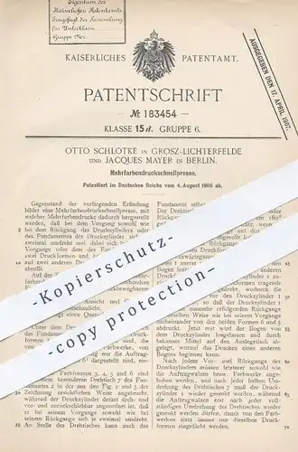 original Patent - Otto Schlotke , Lichterfelde | Jacques Mayer , Berlin , 1906 , Mehrfarbendruckschnellpresse | Presse !