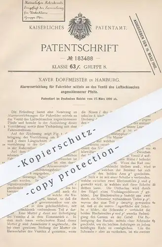 original Patent - Xaver Dorfmeister , Hamburg , 1906 , Alarm für Fahrräder am Ventil vom Reifen | Fahrrad , Pfeife !!