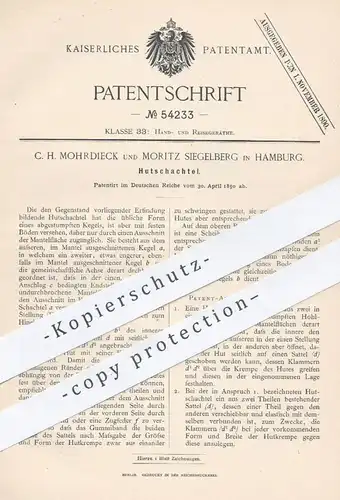 original Patent - C. H. Mohrdieck u. Moritz Siegelberg , Hamburg , 1890 , Hutschachtel | Hut - Schachtel , Hüte , Modist