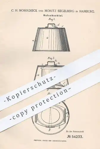 original Patent - C. H. Mohrdieck u. Moritz Siegelberg , Hamburg , 1890 , Hutschachtel | Hut - Schachtel , Hüte , Modist