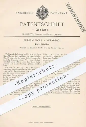 original Patent - Ludwig Hörr , Nürnberg , 1890 , Bleistifthalter , Bleistift | Stift , Stifte , Füller , Füllhalter !!!