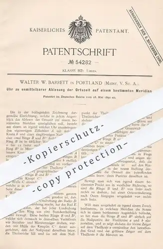 original Patent - Walter W. Barrett , Portland , Maine USA , 1890 , Uhr mit Ortszeit anderer Meridiane | Uhren , Weltuhr