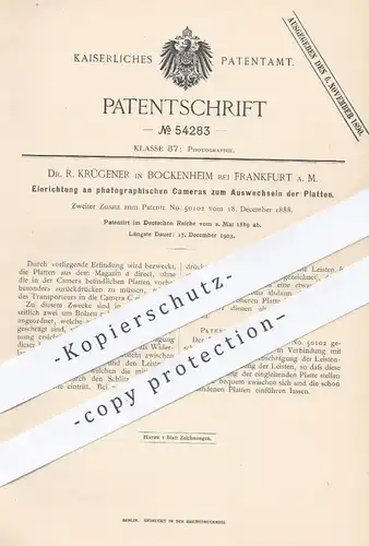 original Patent - Dr. R. Krüger , Bockenheim / Frankfurt , 1889 , photographische Kamera | Fotokamera , Fotograf , Foto