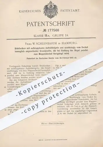 original Patent - W. Scheerbarth , Hamburg , 1905 , Briefordner | Ordner , Aktenordner , Papier , Brief , Büro , Mappe