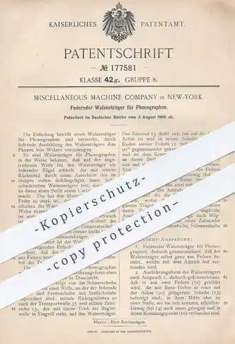 original Patent - Miscellaneous Machine Company , New York , 1905 , Walzenträger für Phonographen | Phonograph !!
