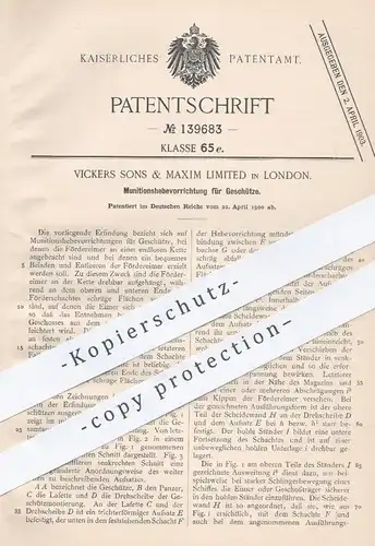 original Patent - Vickers Sons & Maxim Limited , London , 1900 , Munition heben der Geschütze | Waffen , Geschütz !!!