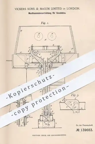 original Patent - Vickers Sons & Maxim Limited , London , 1900 , Munition heben der Geschütze | Waffen , Geschütz !!!