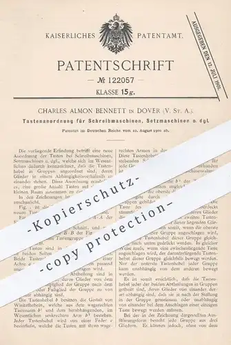 original Patent - Charles Almon Bennett , Dover , USA , 1900 , Tastenanordnung für Schreibmaschinen, Setzmaschinen !!!