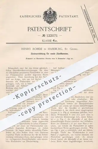 original Patent - Henry Rohde , Hamburg / St. Georg , 1899 , Zündung für runde Zündflammen | Zündpillen , Gas , Brenner